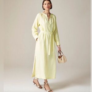 NWT J.Crew Cabana Dress Linen Midi Long Sleeve Pale Flax /Yellow Size Small
